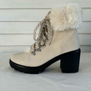 Esprit Cream Heeled Faux Fur Boots Sz 8.5